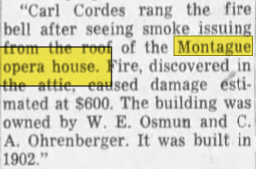 Montague Opera House - Nov 8 1961 Article Referring To 1911 (newer photo)